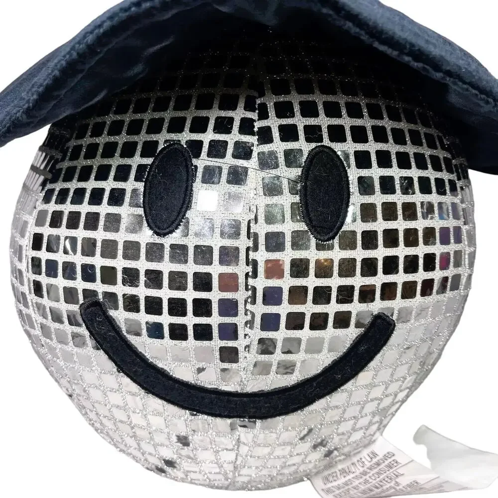 Halloween Disco Ball Smiley Face Witch Pillow 17x12 Silver NEW